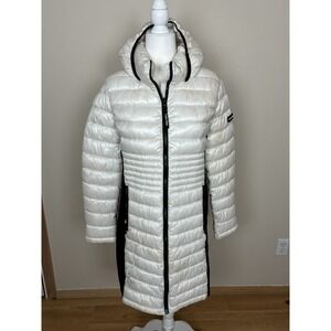 Calvin Klein Sorona Aura Long Puffer Coat White and Black Size Large